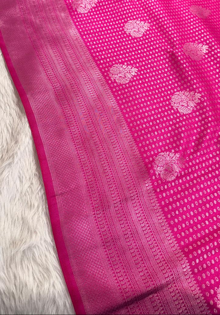 Rose Pink Semisilk Banarasi Saree