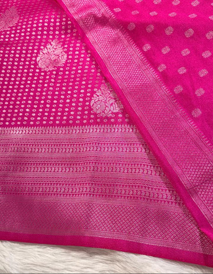 Rose Pink Semisilk Banarasi Saree