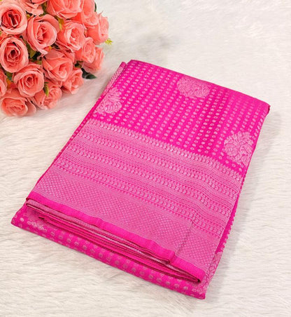 Rose Pink Semisilk Banarasi Saree