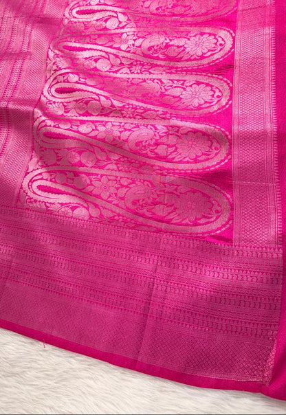 Rose Pink Semisilk Banarasi Saree
