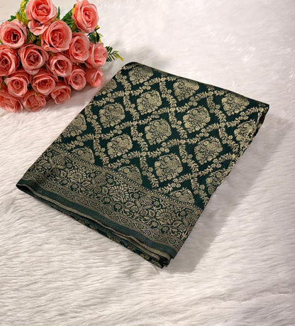 Bottle Green Banarasi Georgette Saree