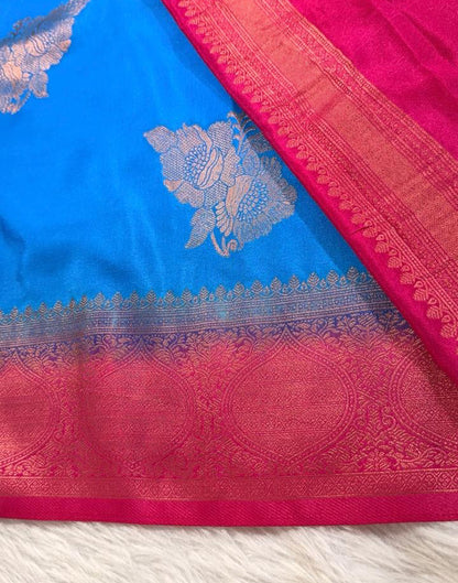 Blue Pink Semisilk Banarasi Saree