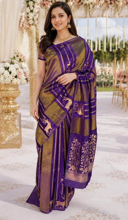Purple Crepe Tissue Banarasi Saree
