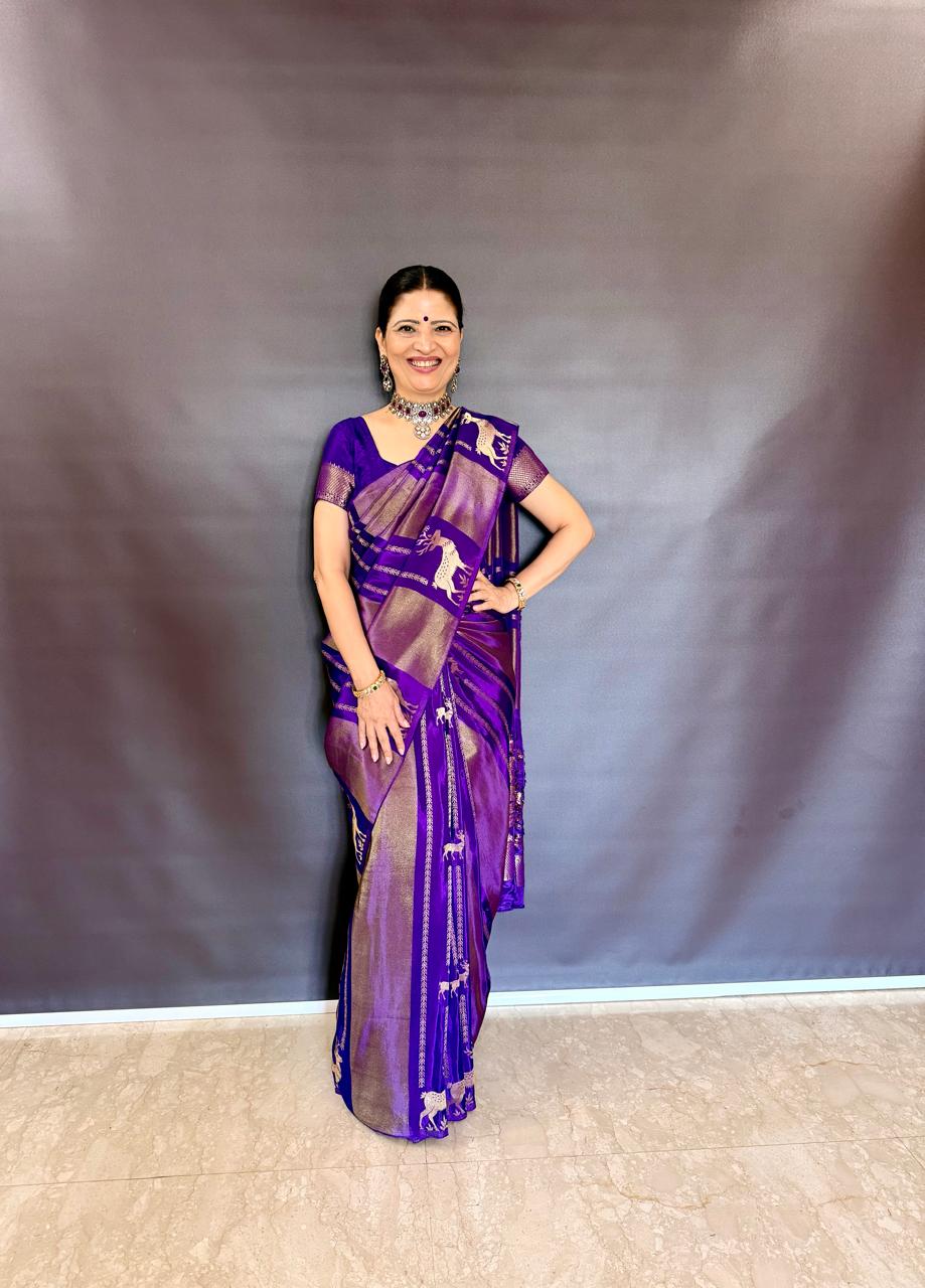Purple Crepe Tissue Banarasi Saree