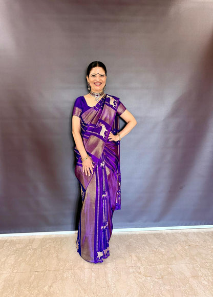 Purple Crepe Tissue Banarasi Saree