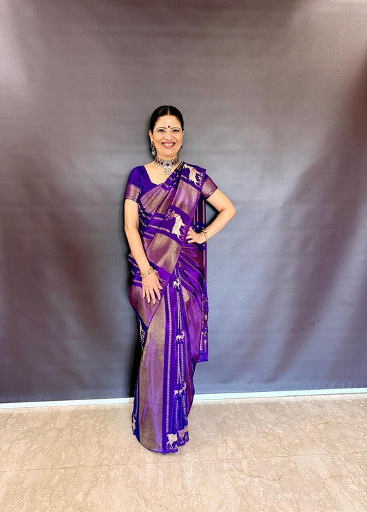 Purple Crepe Tissue Banarasi Saree