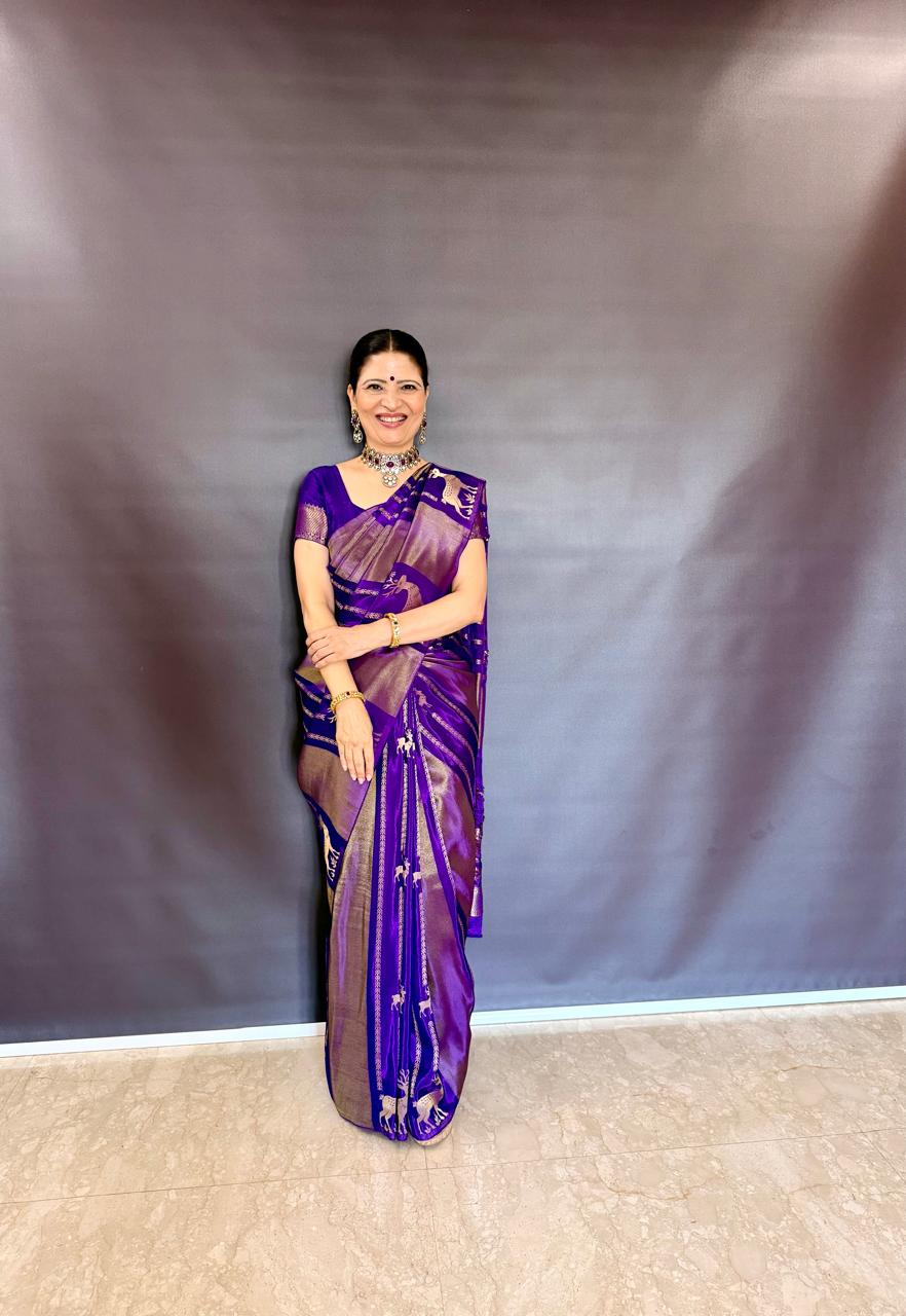 Purple Crepe Tissue Banarasi Saree