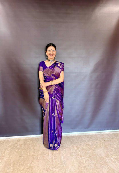 Purple Crepe Tissue Banarasi Saree