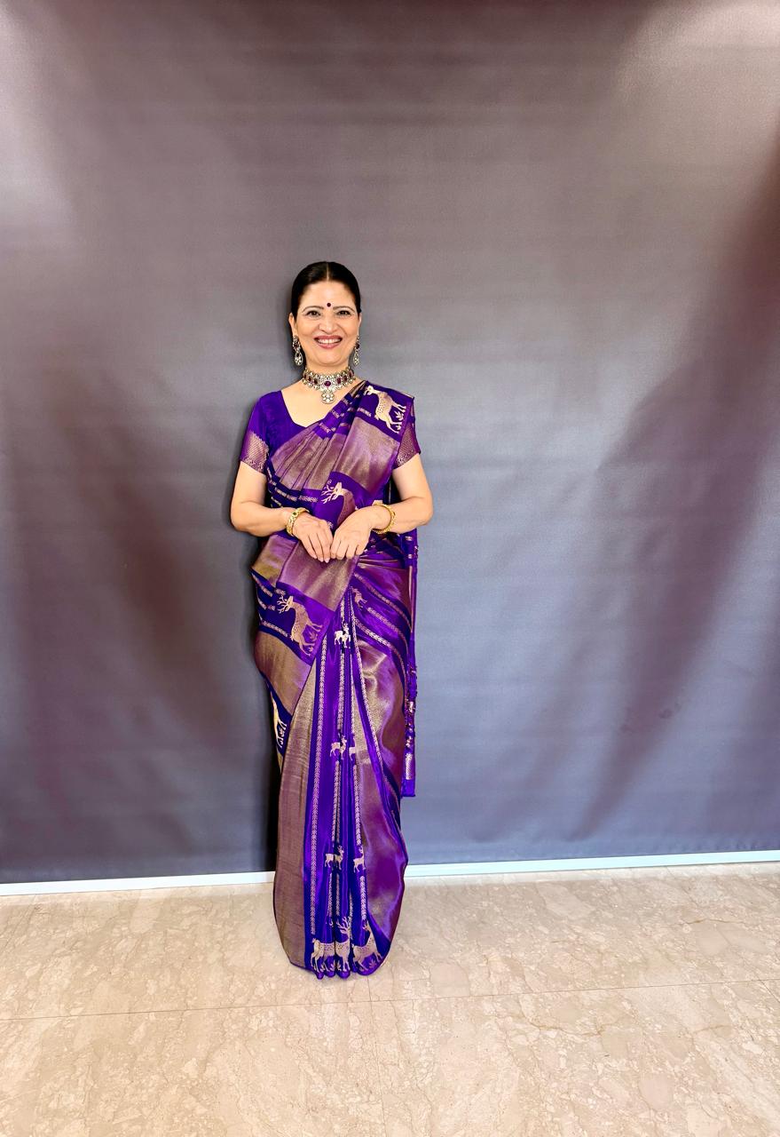 Purple Crepe Tissue Banarasi Saree
