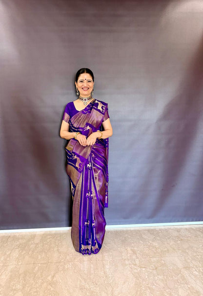 Purple Crepe Tissue Banarasi Saree
