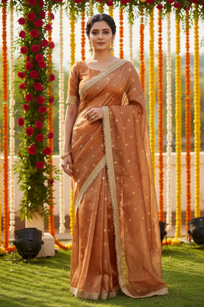 Orange Tissue Banarasi Saree