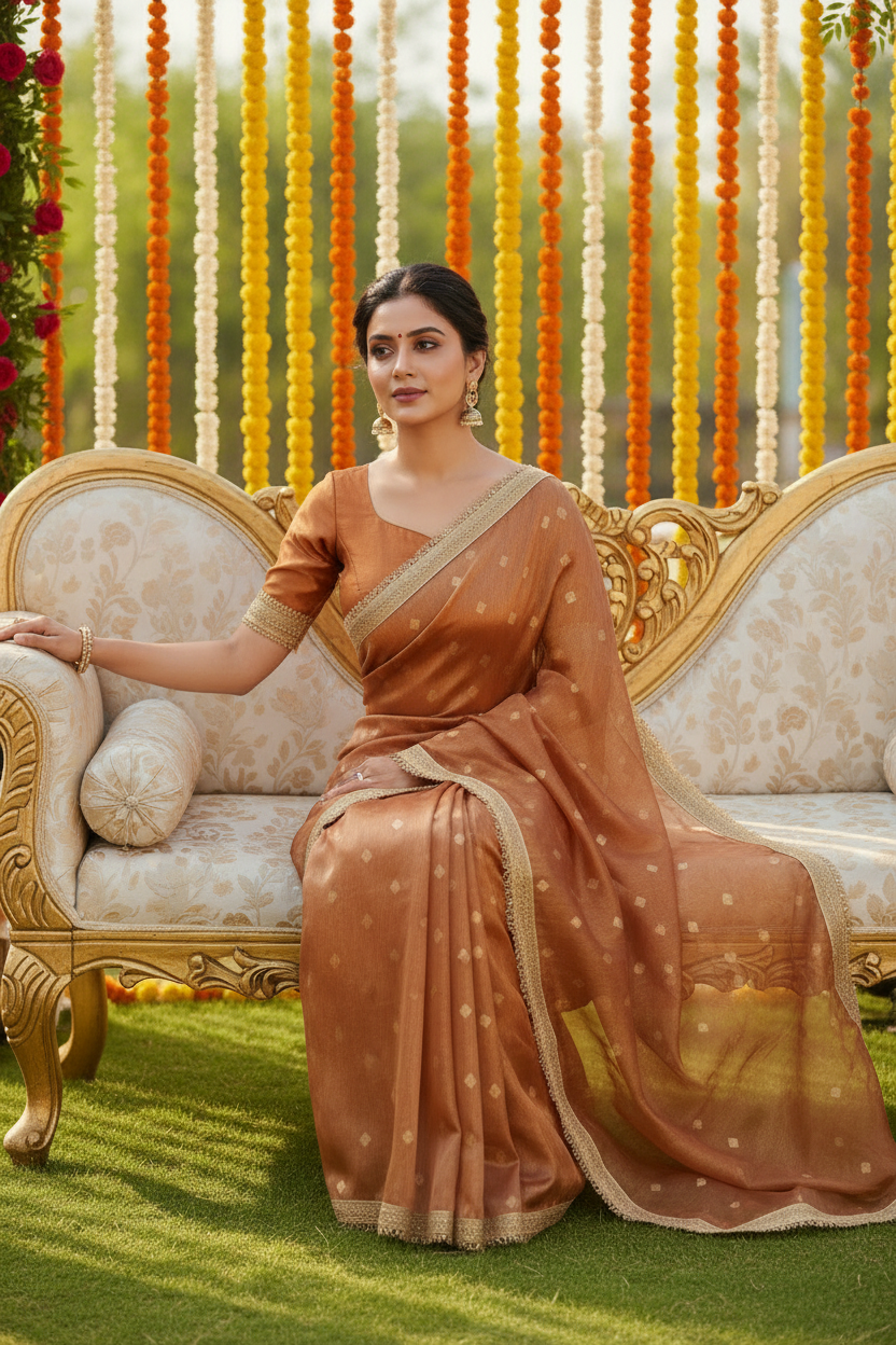 Orange Tissue Banarasi Saree