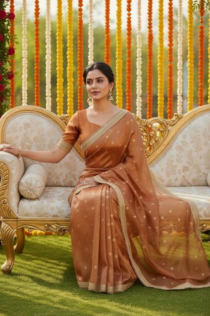 Orange Tissue Banarasi Saree